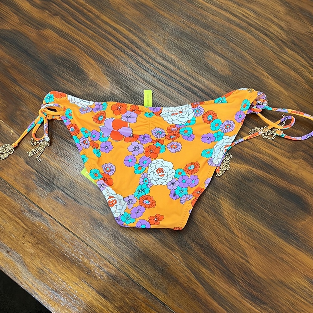 NWT{R Collection by Raisins}Sz M Tangerine floral bikini bottom w/ties - Picture 6 of 8